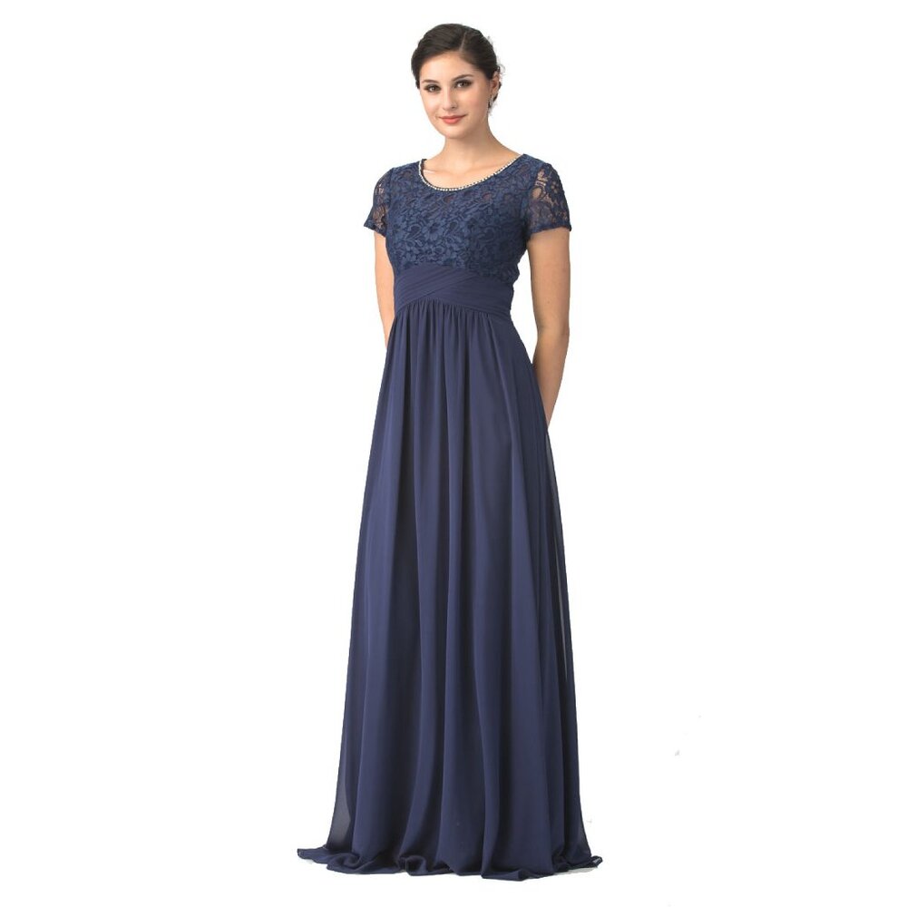 NWOT Star Box #6157 Chiffon and Lace MOB MOG Formal Gown-Size M-NAVY BLUE
